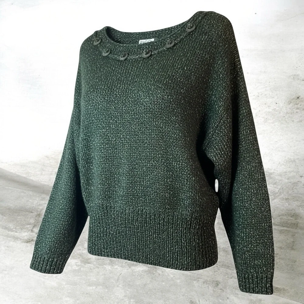 Vintage RICO Forest Green Button Detail Knit Sweater Women’s Medium